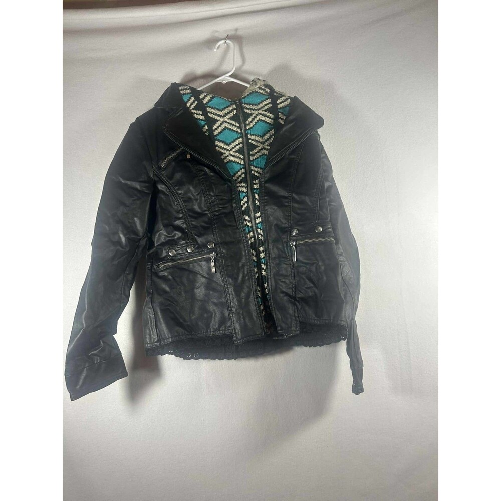 Montana CO Women's Size Large Brown Faux Leather Full Zip Moto Jacket Coat